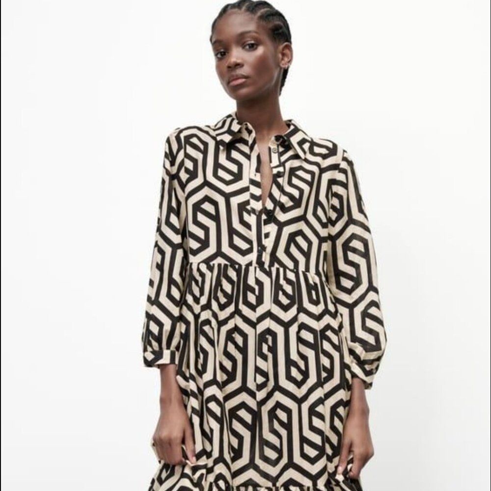 Zara Geo Print Midi Tunic Dress Size XXL